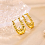 French Stainless Steel U-shaped Pearl Earrings