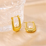 French Stainless Steel U-shaped Pearl Earrings