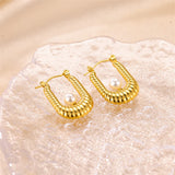 French Stainless Steel U-shaped Pearl Earrings