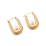 French Stainless Steel U-shaped Pearl Earrings