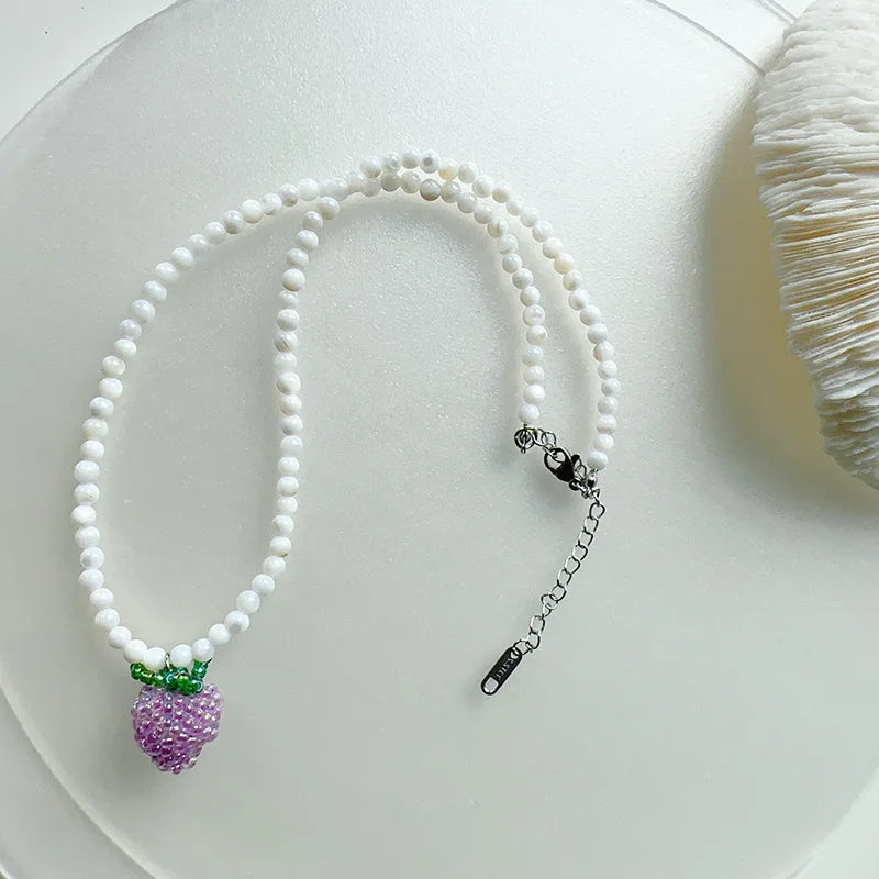Shell Beads Strawberry Choker Necklace Women Holiday Jewelry