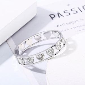 Heart Cuff Bangle Bracelet Rhinestone Charms Silvery Bangles Hollow Jewelry