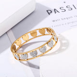 Heart Cuff Bangle Bracelet Rhinestone Charms Silvery Bangles Hollow Jewelry