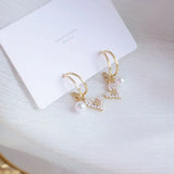 Ins 14K Electric Plating Real Pearl Heart Love Earrings