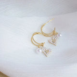 Ins 14K Electric Plating Real Pearl Heart Love Earrings