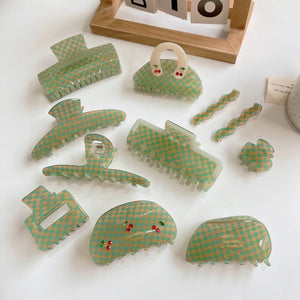 Jelly Green Checkerboard Hair Clip Geometry Acetic Acid Shark Clip