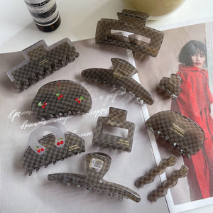 Grey Checkerboard Hair Clip Geometry Acetic Acid Shark Cl