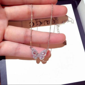Crystal Austrian Necklace Charm Bling CZ Rose Butterfly Pendant Women