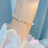 14K Gold-Plated Pearl Beaded Bracelet Minimalist Bright Women Accessories