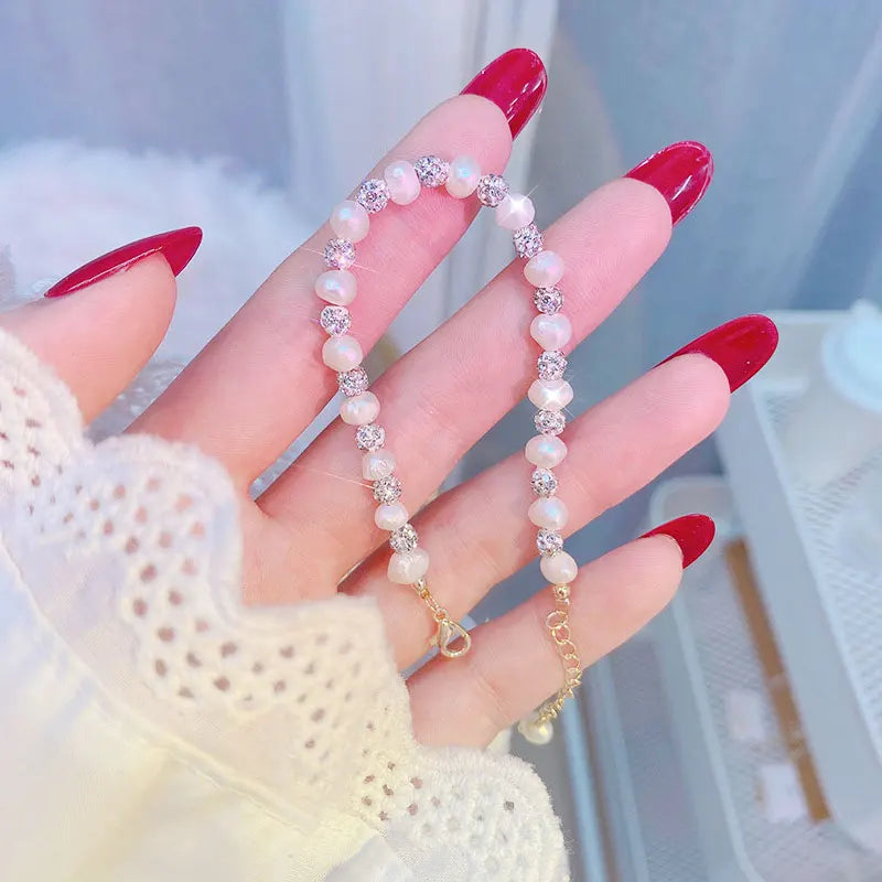 14K Gold-Plated Pearl Beaded Bracelet Minimalist Bright Women Accessories