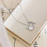 Romantic Unicorn Rainbow Necklace for Women 925 Silver Clavicle Chain Pendant