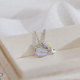 Romantic Unicorn Rainbow Necklace for Women 925 Silver Clavicle Chain Pendant