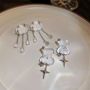Vintage Tassel Cloud Bear Earrings 925 Silver Needle