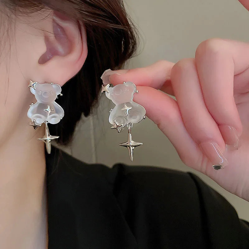 Vintage Tassel Cloud Bear Earrings 925 Silver Needle