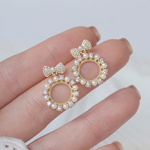 Tiny Pearls Bowknot Earring for Women - CZ Stud Earrings