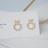 Tiny Pearls Bowknot Earring for Women - CZ Stud Earrings