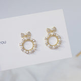 Tiny Pearls Bowknot Earring for Women - CZ Stud Earrings