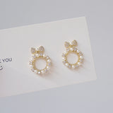 Tiny Pearls Bowknot Earring for Women - CZ Stud Earrings