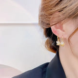 Double Layer Metal Earrings 14k Plating Flower Jewelry