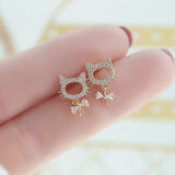 Hollow Kitty Tiny Cat Earring Zirconia Stud Bijoux Pendant