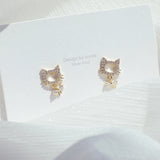 Hollow Kitty Tiny Cat Earring Zirconia Stud Bijoux Pendant