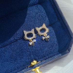 Hollow Kitty Tiny Cat Earring Zirconia Stud Bijoux Pendant