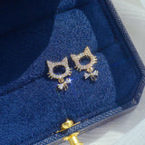Hollow Kitty Tiny Cat Earring Zirconia Stud Bijoux Pendant