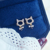 Hollow Kitty Tiny Cat Earring Zirconia Stud Bijoux Pendant