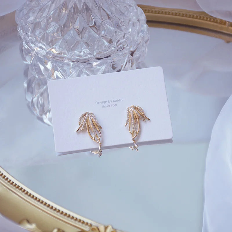 Micro-inlaid Zircon Leaf Earrings for Women