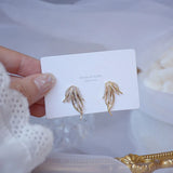 Micro-inlaid Zircon Leaf Earrings for Women