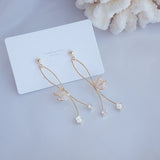 Long Butterfly Earrings with Zircon Flower Charm