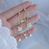 Long Butterfly Earrings with Zircon Flower Charm