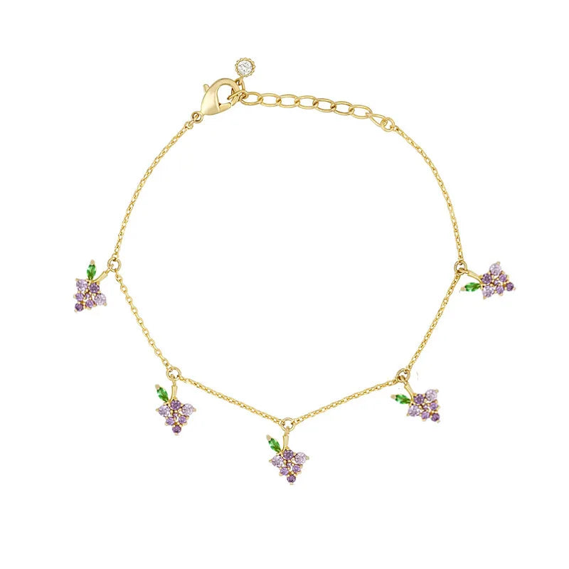 Multicolor Crystal Fruit Charm Bracelets for Women Grapes Chain Bangles