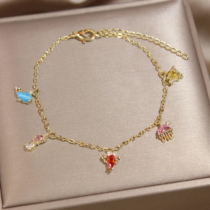 Multicolor Opal Dolphin Charm Bracelet Crystal Fish Star Chain Bangle Girl Gift