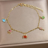 Multicolor Opal Dolphin Charm Bracelet Crystal Fish Star Chain Bangle Girl Gift