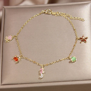 Multicolor Opal Dolphin Charm Bracelet Crystal Fish Star Chain Bangle Girl Gift