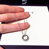 Ins Hot Shine Circle Women Necklace Micro Inlaid Cubic Zircon High Lady Clavicle