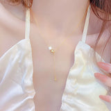 Ins Hot Pearl Round Necklace Adjustable Clavicle Rope Water Drop Party Necklace