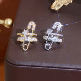 Shining Paper Clip Women Earring Pave Bling Zircon Creative Ear Bone Clip