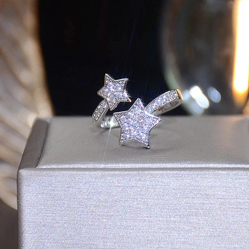 Tiny Rainbow & Star Open Ring, Zircon Adjustable Engagement Bague