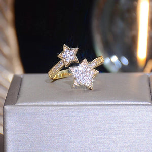 Tiny Rainbow & Star Open Ring, Zircon Adjustable Engagement Bague