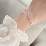 Zirconia Diamond Moon Star Pearl Bracelet Elegant Party Jewelry