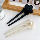 French Style 13.5CM Acetate Hair Sticks Retro Flower Pearl U Shaped Hairpins