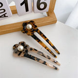 French Style 13.5CM Acetate Hair Sticks Retro Flower Pearl U Shaped Hairpins