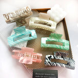 Large Square Hollow Hair Clip Claw Cream Stripe Acetic Acid Shark Clip