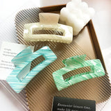 Large Square Hollow Hair Clip Claw Cream Stripe Acetic Acid Shark Clip