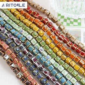 Japanese Ceramic Retro Square Beads DIY Jewelry Bracelet Necklace Accessories