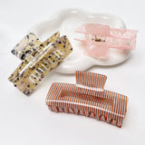 Large Hollow Stripe Marbling Hair Claw Clips For Ladies