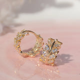 Ins Leaves Circle Earring For Women 14k Real Temperament Buckle Earrings
