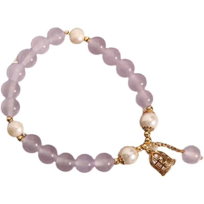 Freshwater Pearl Bracelet Single Ring Women's Purple Chalcedony